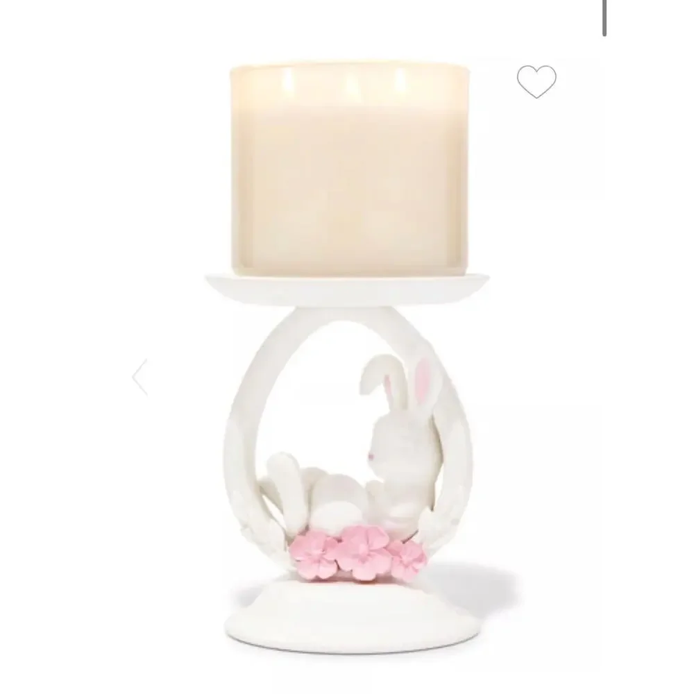 NEW Bath & Body Works White Glitter Bunny Ring Pedestal 3-Wick Candle Holder